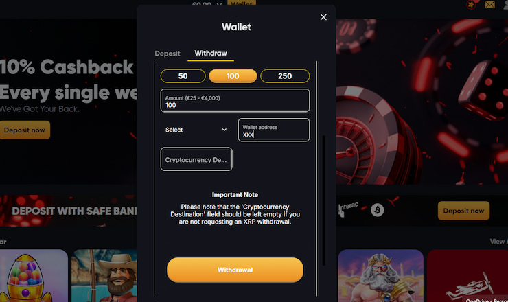 confirming withdrawal instant casino