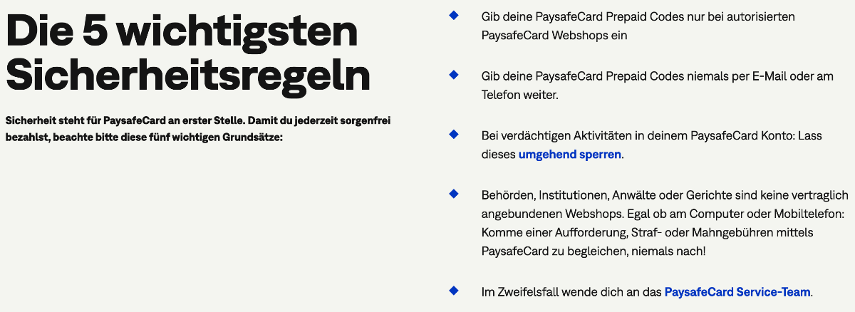 Paysafecard Sicherheitsregeln