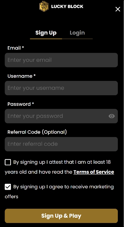Lucky Block Sign Up