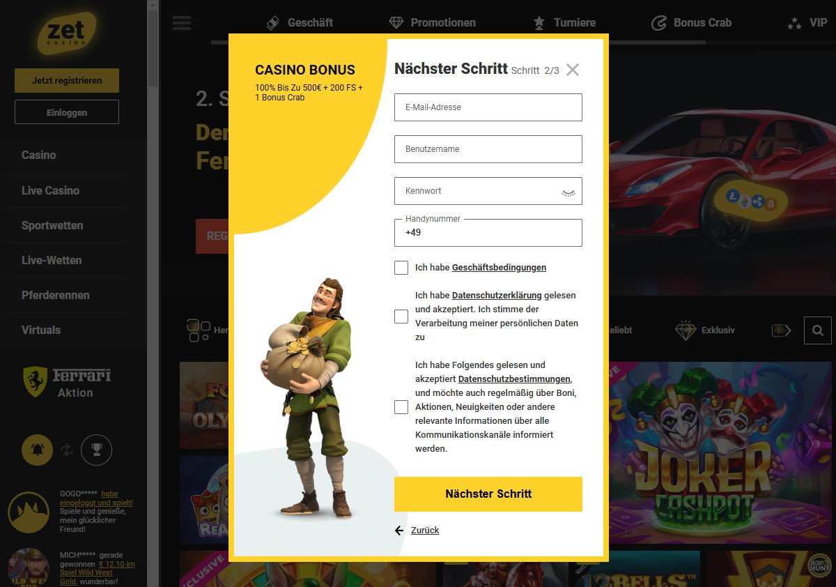 Zet Casino Registration 2