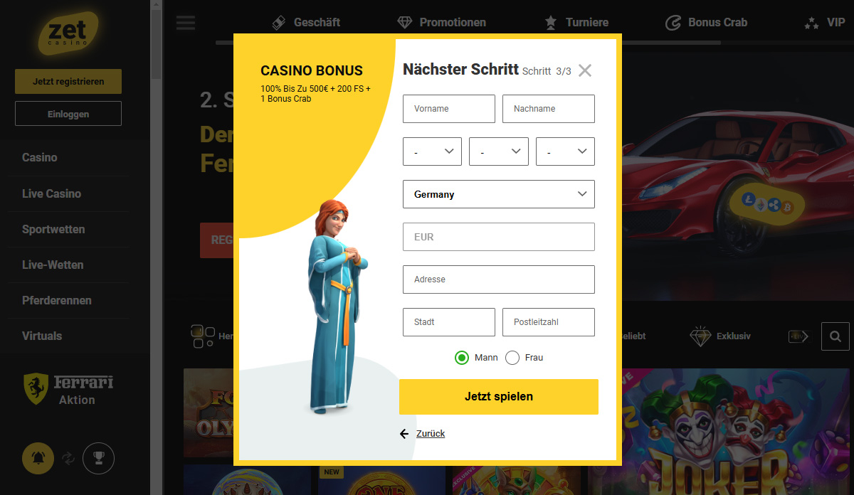 Zet Casino Registration 3