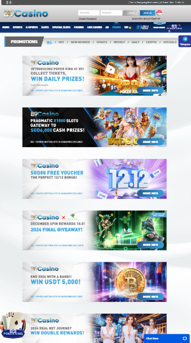 Promotions page for B9 Singaporean casino