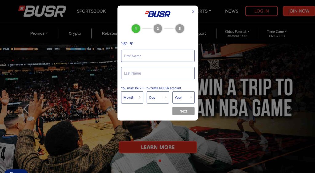 BUSR registration pop-up