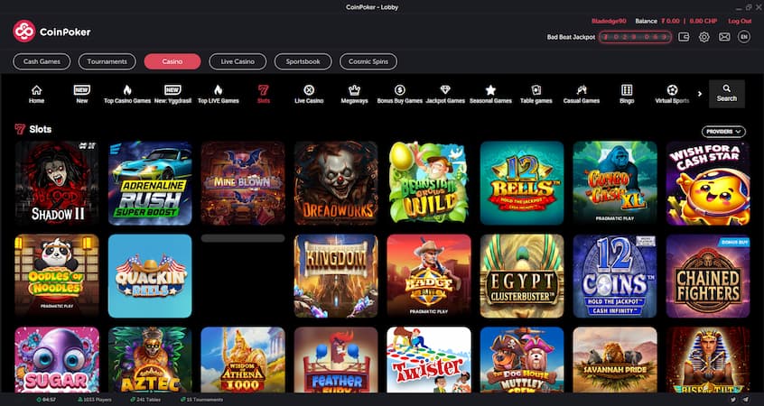 Common casino games on display at CoinPoker online casino