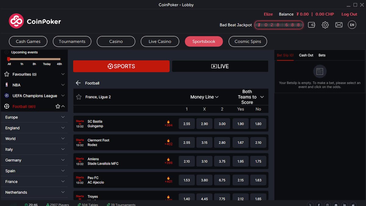 bet on soccer at CoinPoker