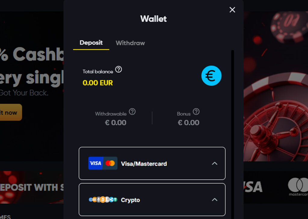 Casino deposit page