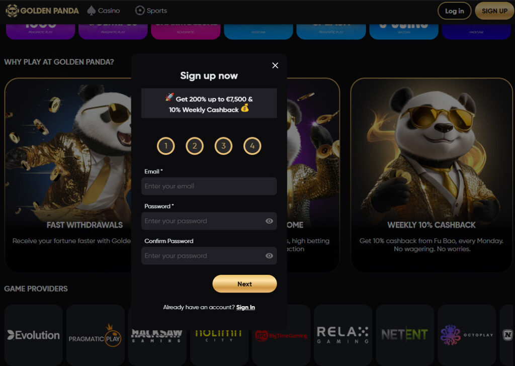 Golden Panda registration page