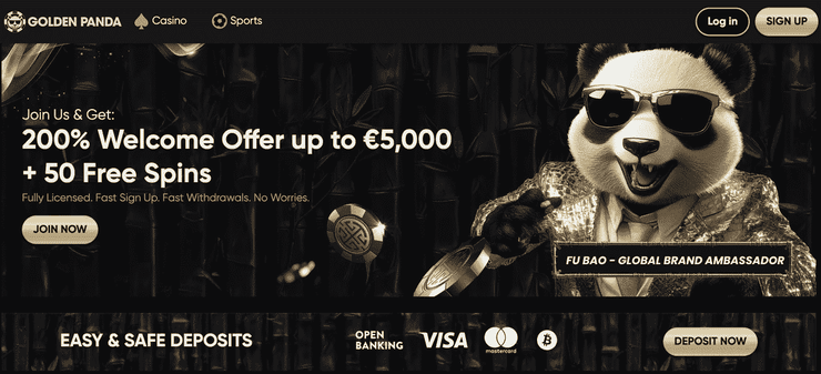golden panda online casino showcasing credit card payment methods