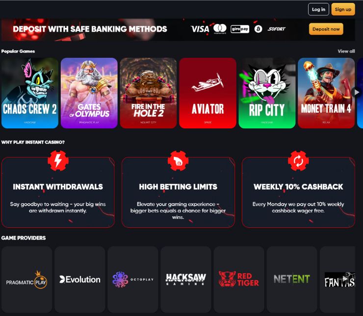 instant casino homepage