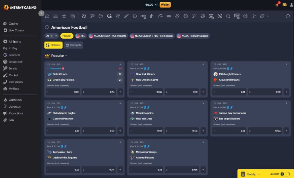 nfl markets instant casino