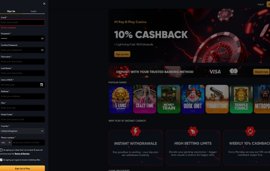 sign up details for instant casino