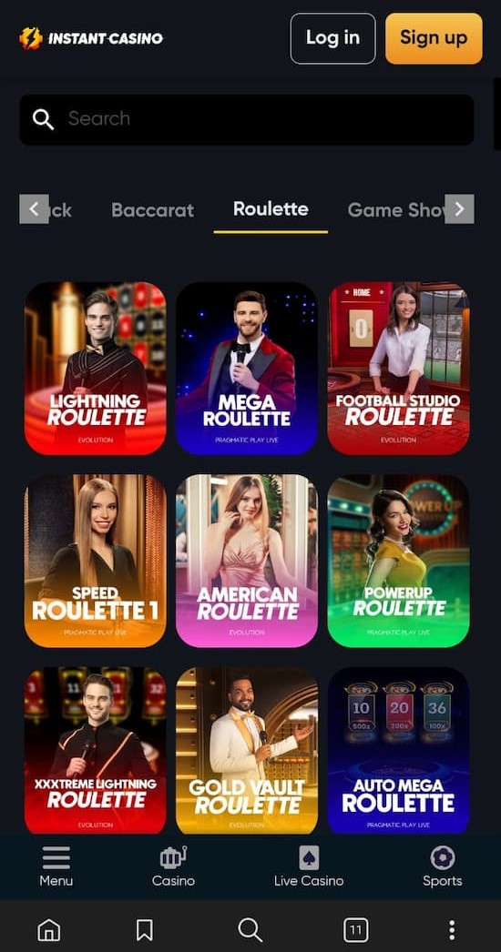 live roulette view on mobile