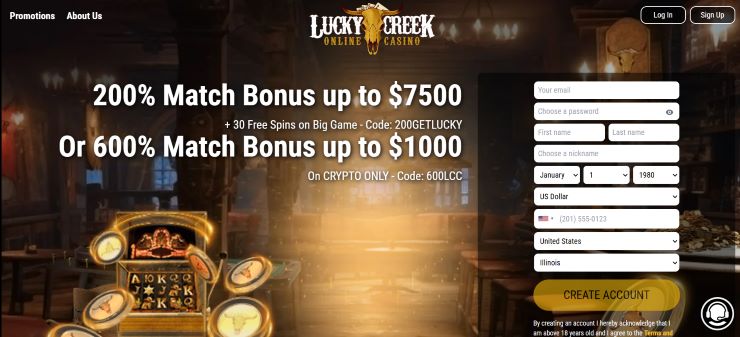 Lucky Creek registration page
