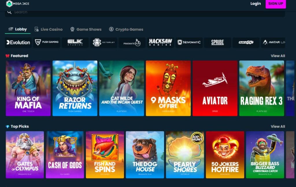 mega dice games and software providers