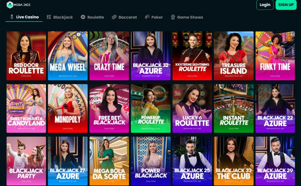 live casino games on mega dice