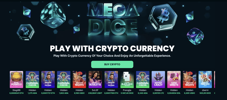 Mega Dice homepage