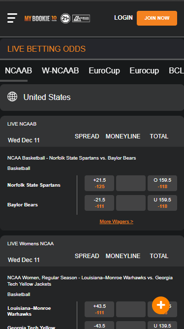 Live betting at MyBookie