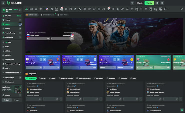 What the BC.Game UK betting site looks like