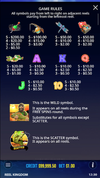 BIg Bass Bonanza Payout Table Mobile