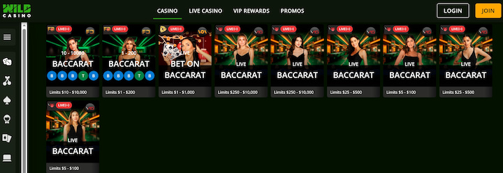 wild casino online baccarat games
