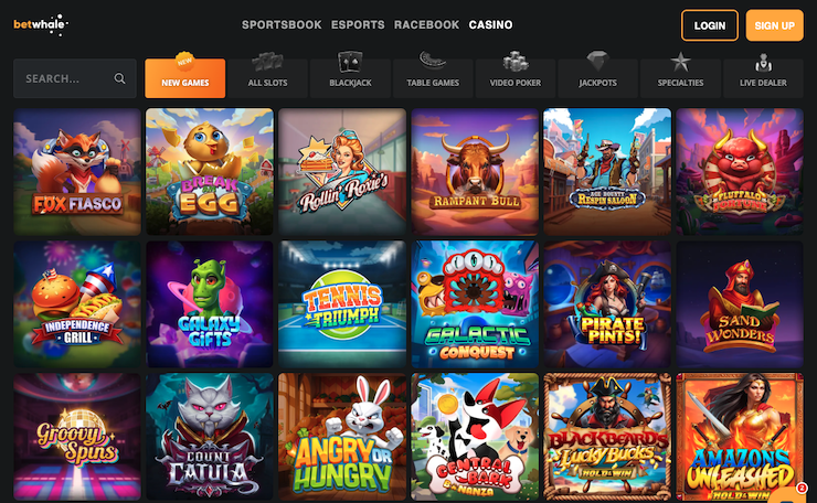 A snapshot of the game selection at Betwhale Casino, a fast payout casino for US players