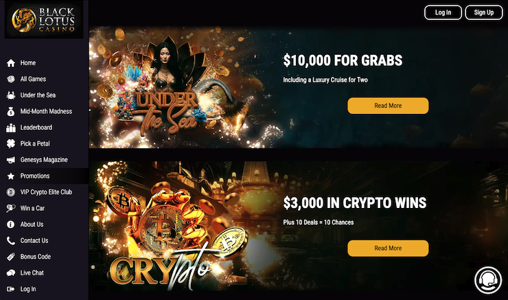A snapshot of Black Lotus Casino, a Fast Payout Casino for US Players