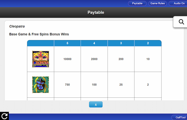 Cleopatra Slots Payout Table Desktop