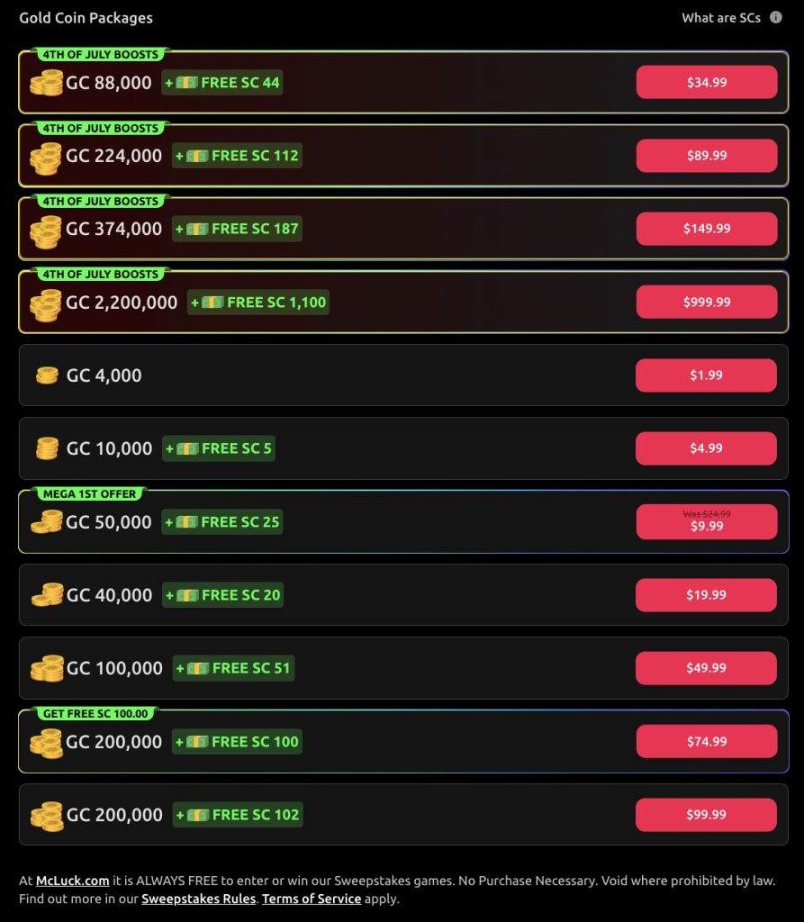 Coin Packages at McLuck