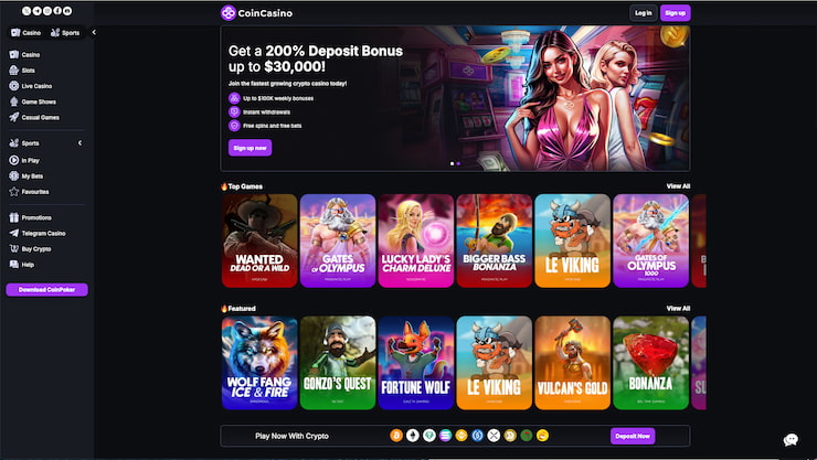 A snapshot of the CoinCasino metaverse casino homepage
