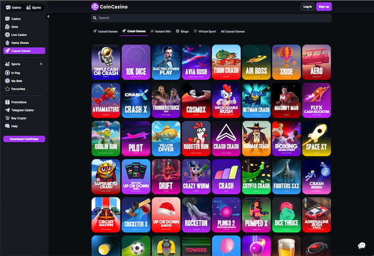 The crash gaming library at the CoinCasino metaverse casino 