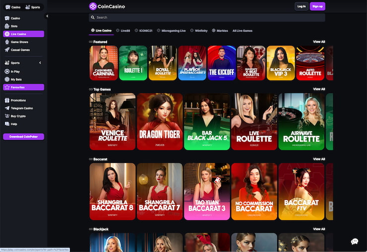 Examples of live dealer games at CoinCasino's metaverse casino