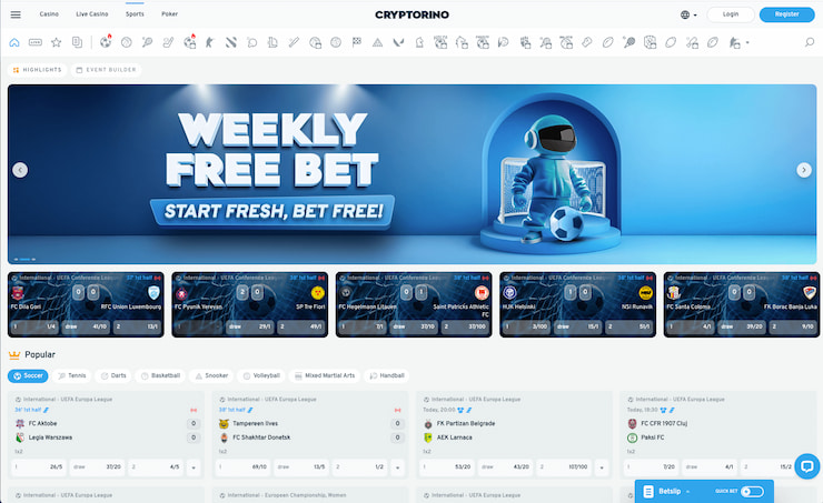 The Cryptorino bookmaker, a top UK betting site 
