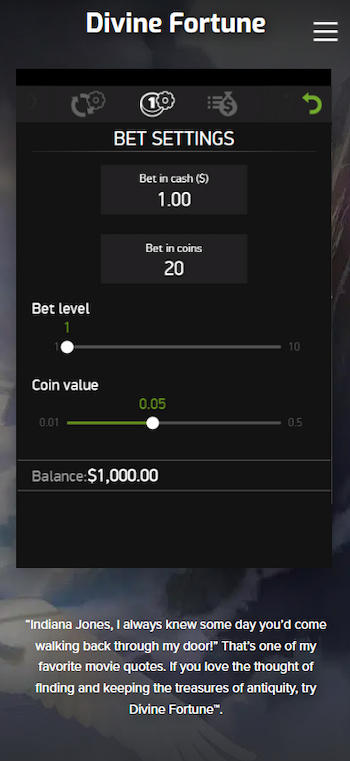 Divine Fortune Slot Betting Options Mobile