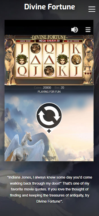 Divine Fortune Slot Game Screen Mobile