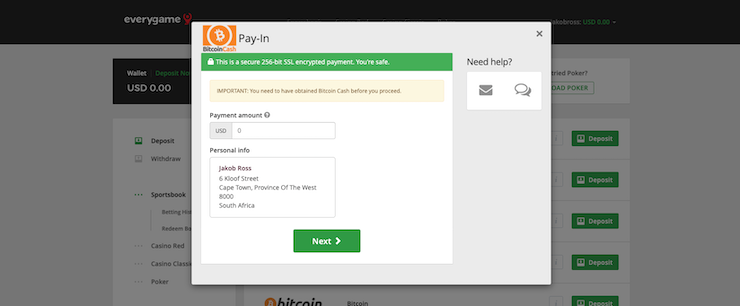 A snapshot of Everygame BTC Payments