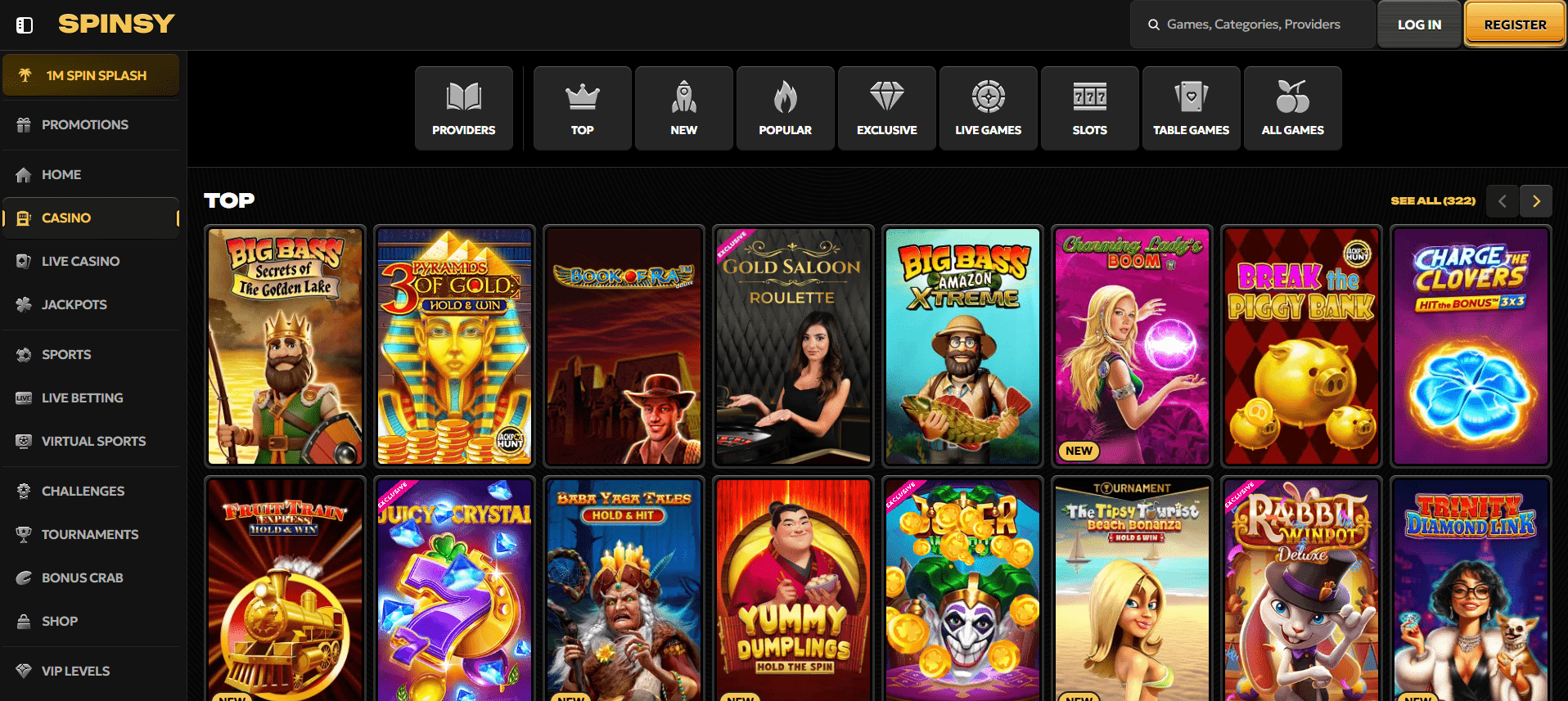 1. Game Selection & Software Providers at Spinsy Bitcoin Cash Casino,
