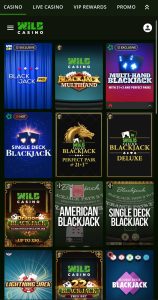 Blackjack games at Wild Casino mobile site