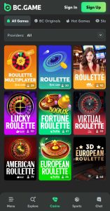 Online roulette at BC Game mobile site