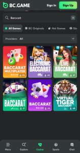Online baccarat at BC Game mobile casino site