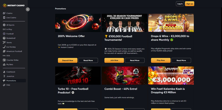 1. Instant Casino – 10 % pinigų grąžinimas kiekvieną savaitę