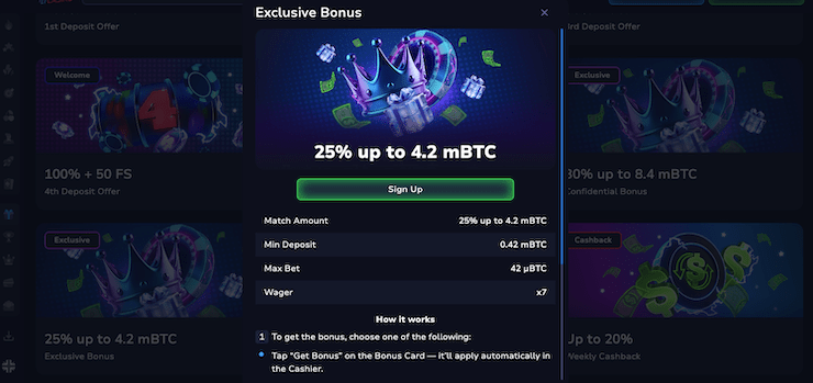 A snapshot of the 7Bit Casino Monday Reload Bonus
