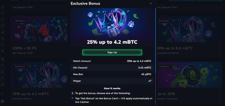 A snapshot of the 7Bit Casino Monday Reload Bonus