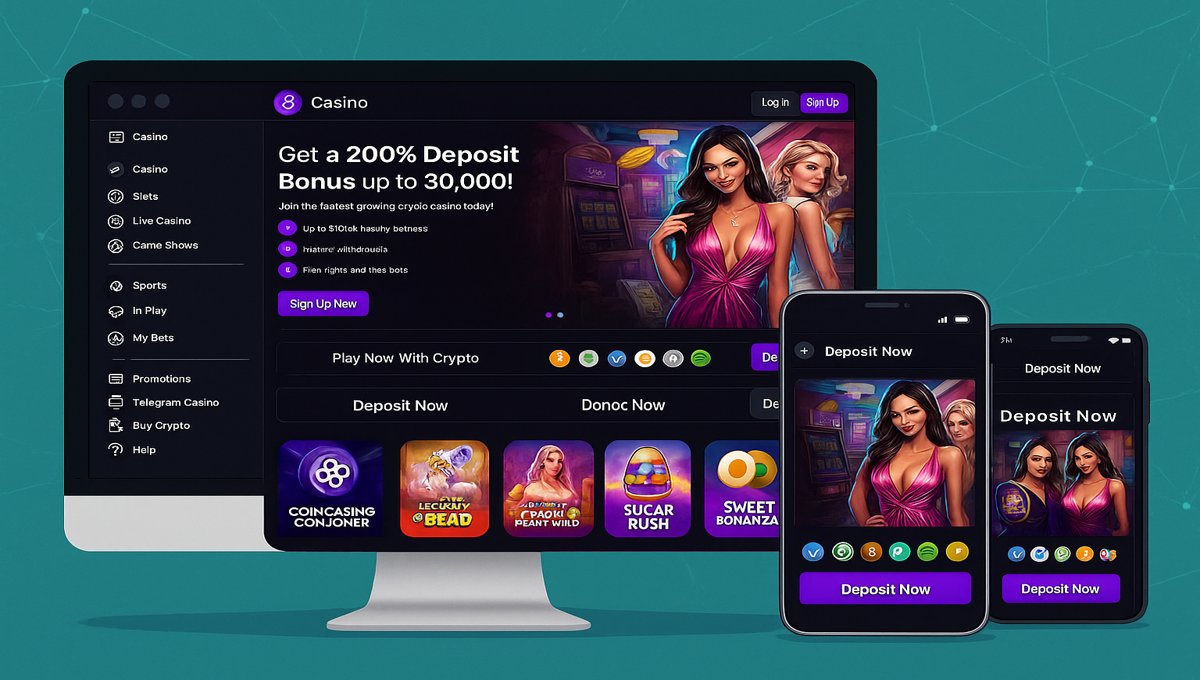 Monero casino website displayed across Desktop, Tablet, Mobile