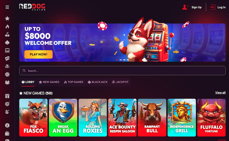 A snapshot of the casino bonus at Red Dog Casino