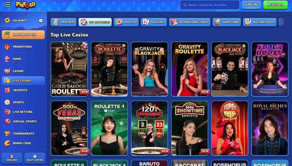 A view of the live casino games at Pistolo Casino. A top casino for CA Casino Bonuses