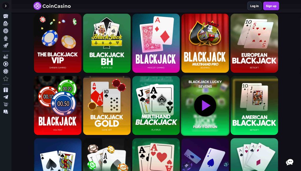 A screenshot showing online blackjack nz at CoinCasino