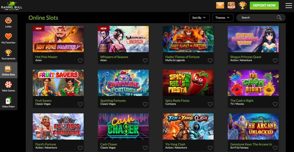 A screenshot showing the slot games at Raging Bull Slots - a fast payout casino for US players