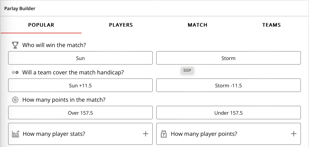 A screenshot showing parlay basketball betting options at BetOnline