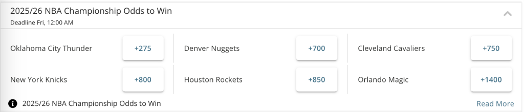 2025/26 NBA Championship Odds to Win at BetOnline