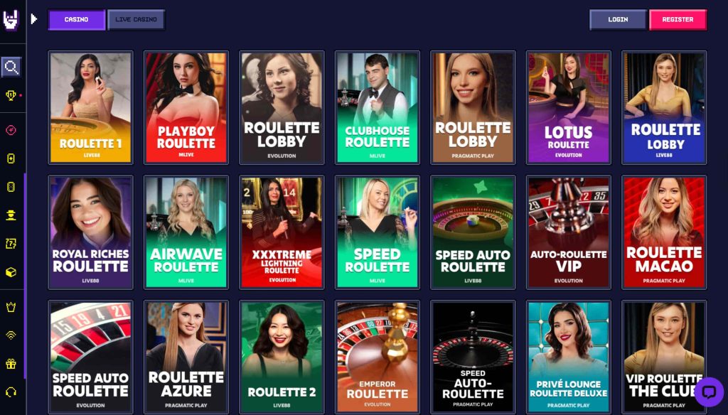 A screenshot showing the roulette games at CasinoPunkz independent casino
